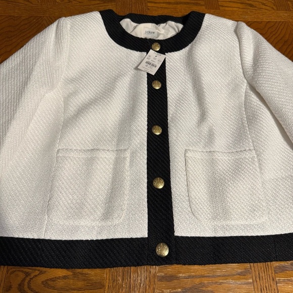 NEW J. Crew Factory Lady Tweed Jacket 14 Black White Gold Button Blazer Chic - Picture 8 of 16